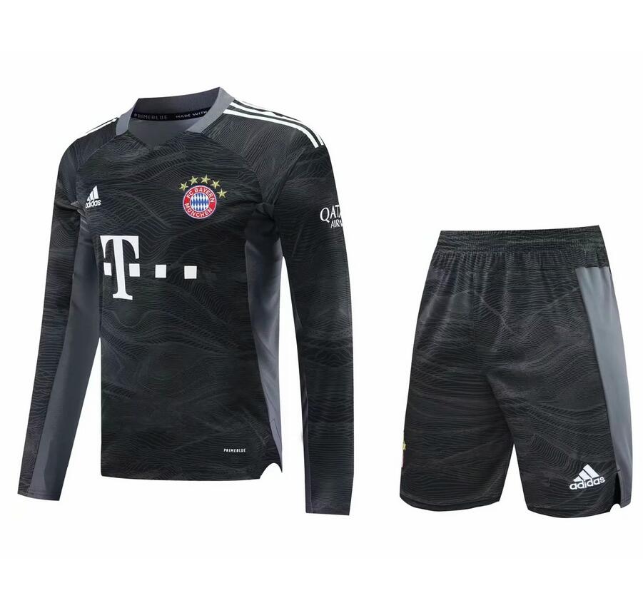 2021/22 Bayern Munich Black Long Sleeve Goalkeeper Soccer Kit (Shirt+Shorts)